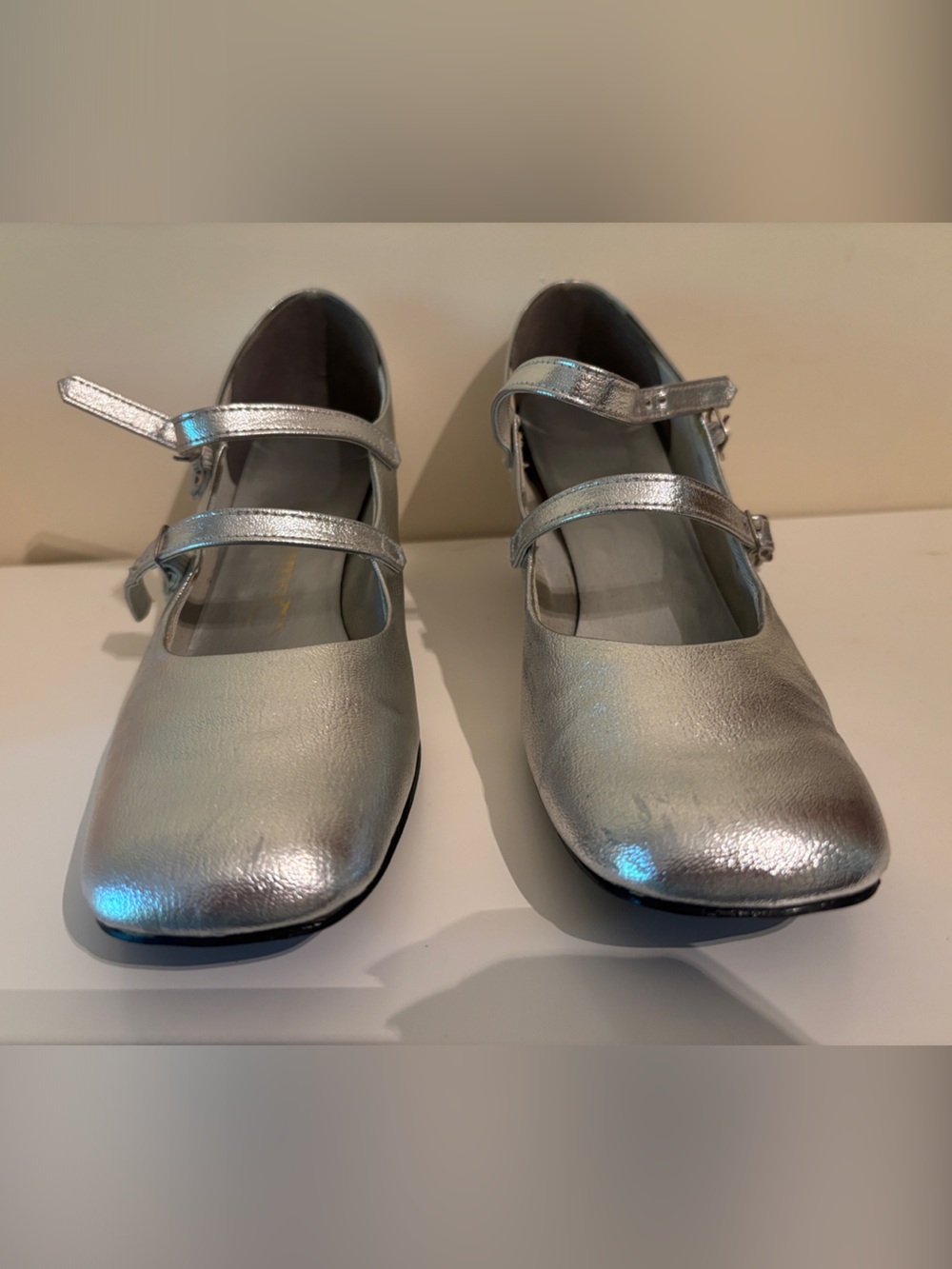Women’s Vintage QualiCraft Metallic Silver Double-Strap Mary Jane Dress Shoes